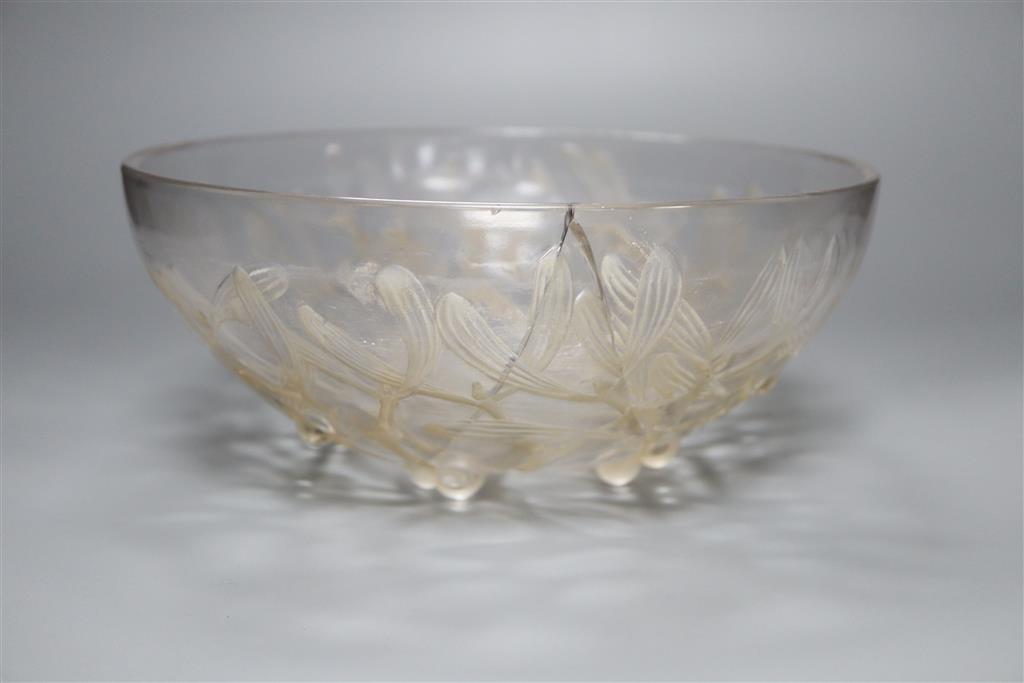 René Lalique. A pre-war glass Gui No.1 pattern bowl, no.3223, designed in 1921, moulded mark, 24cm (cracked)